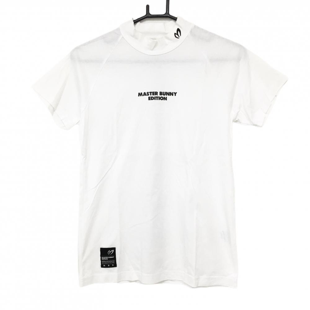 【美品】マスターバニー 半袖ハイネックシャツ 白×黒 ストレッチ バックロゴ  レディース 1(M) ゴルフウェア MASTER BUNNY EDITION