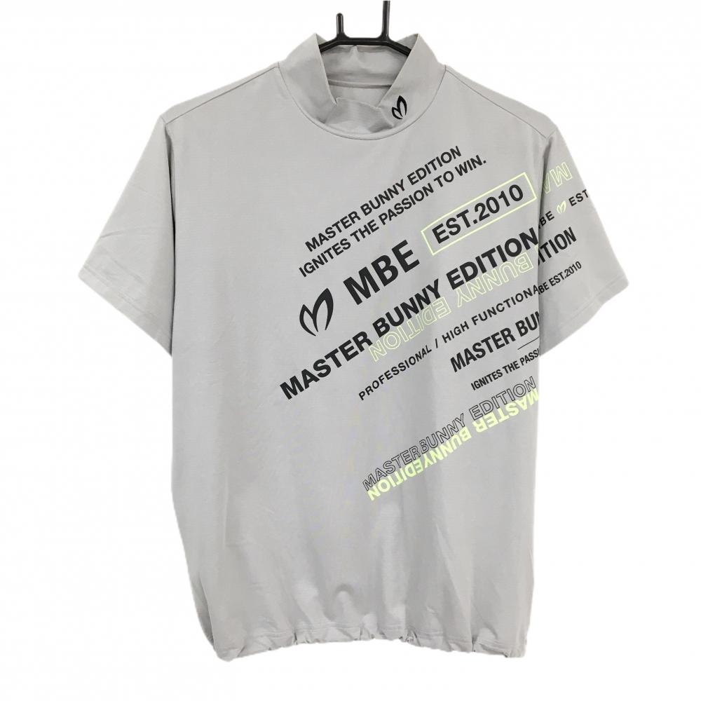 【美品】マスターバニー 半袖ハイネックシャツ グレー×黒 斜めロゴ レディース 1(M) ゴルフウェア 2024年モデル MASTER BUNNY EDITION