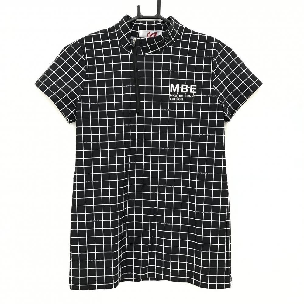 【超美品】マスターバニー 半袖ハイネックシャツ ネイビー×白 格子チェック  レディース 1(M) ゴルフウェア MASTER BUNNY EDITION