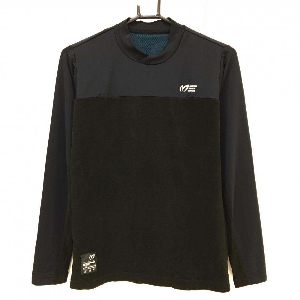 【超美品】マスターバニー 長袖ハイネックシャツ ダークネイビー×黒 異素材切り替え レディース 1(M) ゴルフウェア MASTER BUNNY EDITION