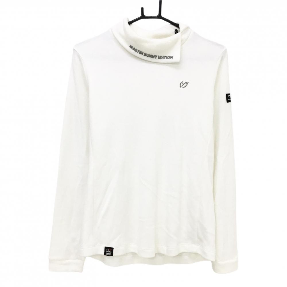 【美品】マスターバニー 長袖ハイネックシャツ 白 シャギー素材 ネックスリット ロゴ  レディース 2(L) ゴルフウェア MASTER BUNNY EDITION