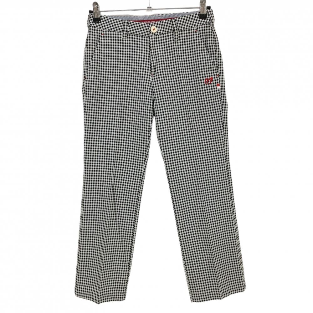【美品】マスターバニー パンツ 黒×白 チェック  レディース 0(S) ゴルフウェア MASTER BUNNY EDITION