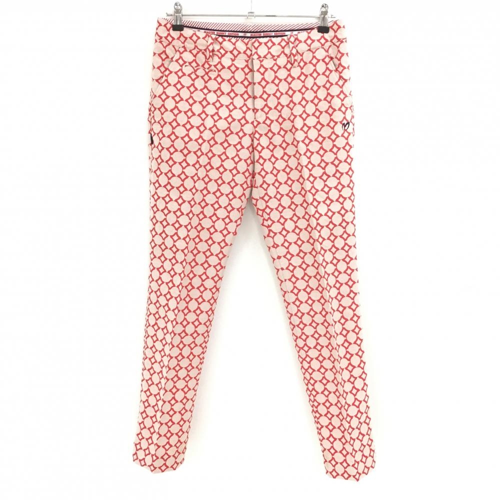【美品】マスターバニー パンツ レッド×ベージュ 総柄 ストレッチ レディース 2(L) ゴルフウェア MASTER BUNNY EDITION