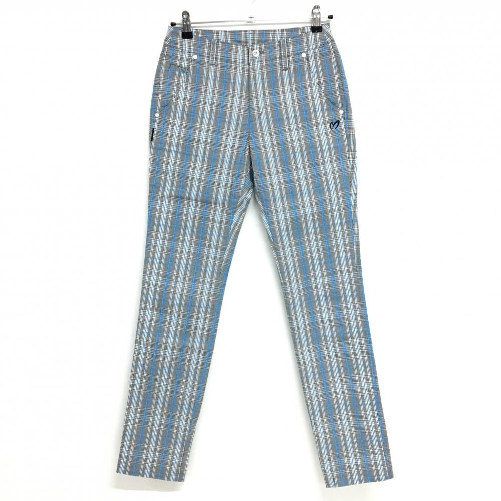 【超美品】マスターバニー パンツ 白×黒×ブルー チェック コットン混 レディース 0(S) ゴルフウェア MASTER BUNNY EDITION