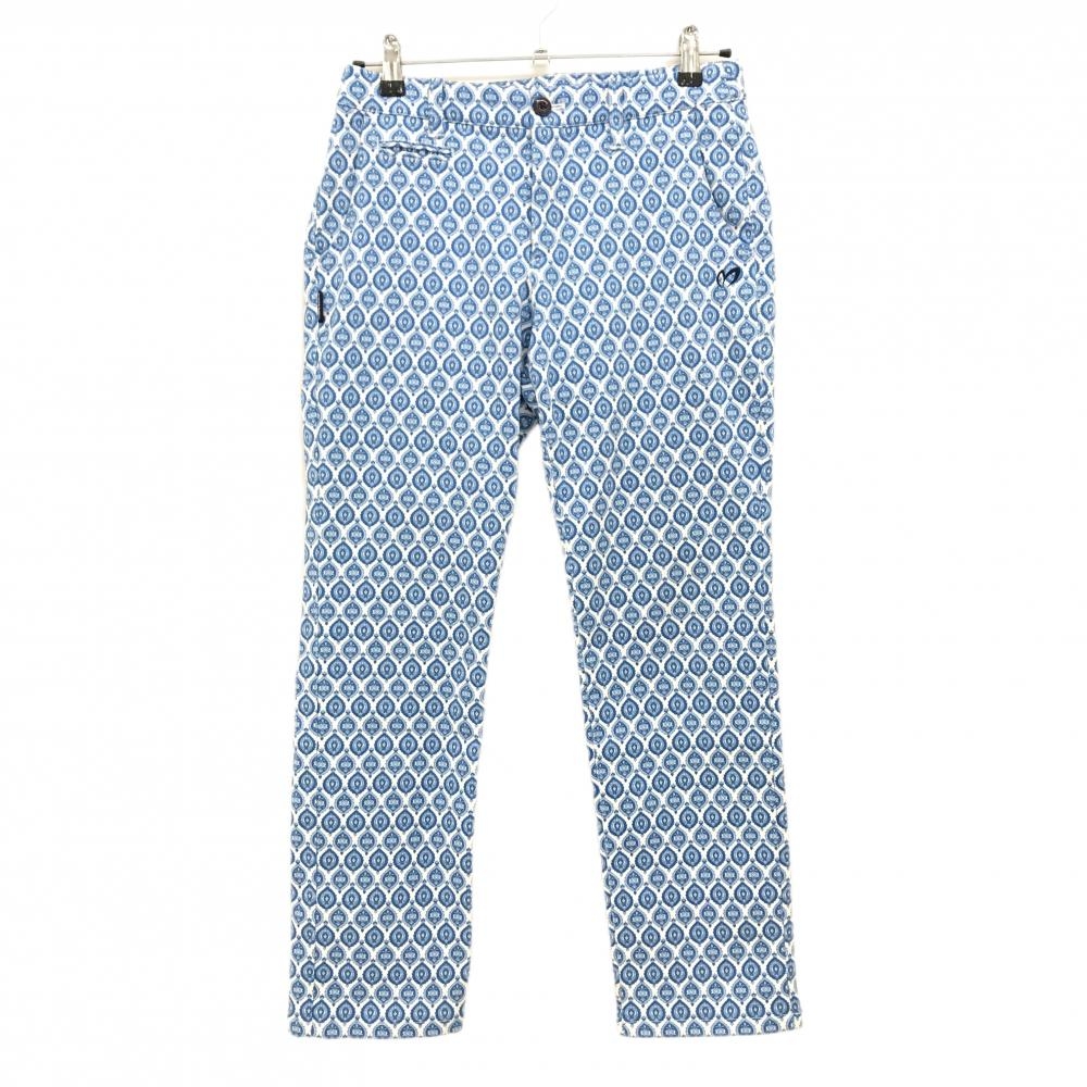 【美品】マスターバニー パンツ 白×ブルー 総柄 ストレッチ レディース 1(M) ゴルフウェア MASTER BUNNY EDITION
