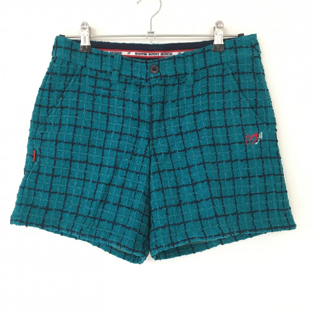 【美品】マスターバニー ショートパンツ グリーン×黒 チェック柄 総柄 ウール混 レディース 2(L) ゴルフウェア MASTER BUNNY EDITION