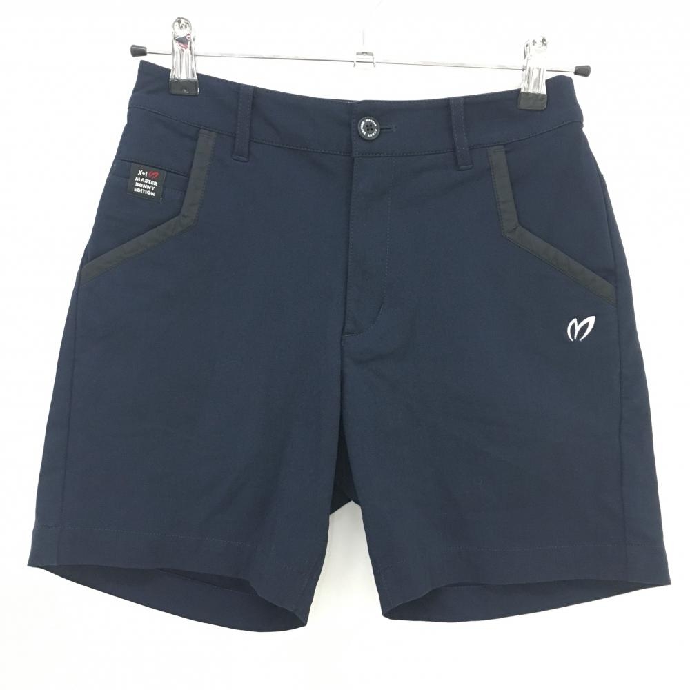 【美品】マスターバニー ショートパンツ ネイビー×黒 ストレッチ 後ろウエストゴム レディース 0(S) ゴルフウェア MASTER BUNNY EDITION