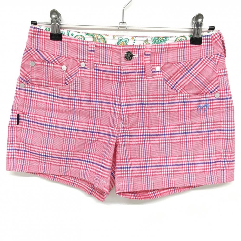 【超美品】マスターバニー ショートパンツ ピンク×白 チェック サッカー生地 レディース 0(S) ゴルフウェア MASTER BUNNY EDITION