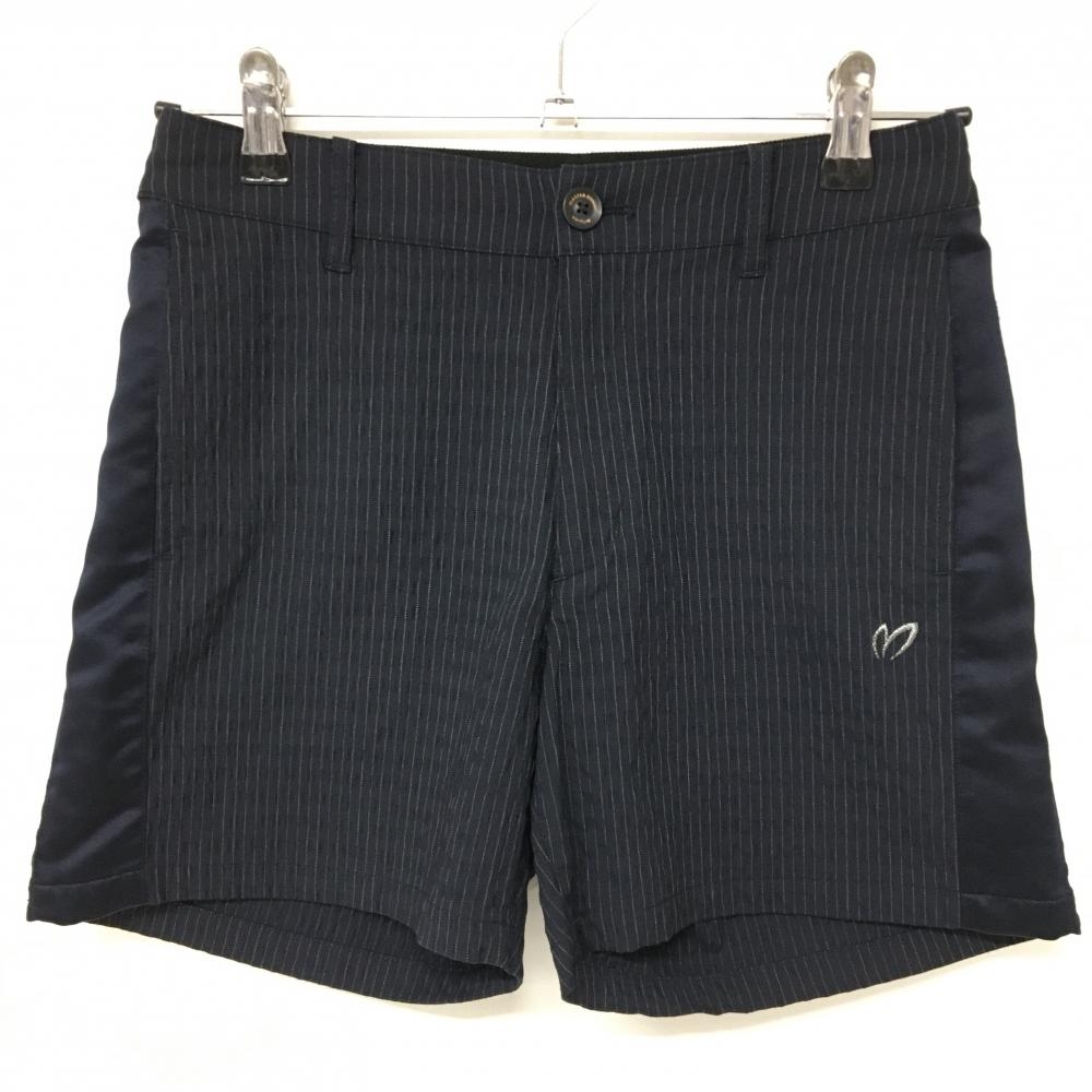 【美品】マスターバニー ショートパンツ ダークネイビー×白 細ストライプ レディース 0(S) ゴルフウェア MASTER BUNNY EDITION