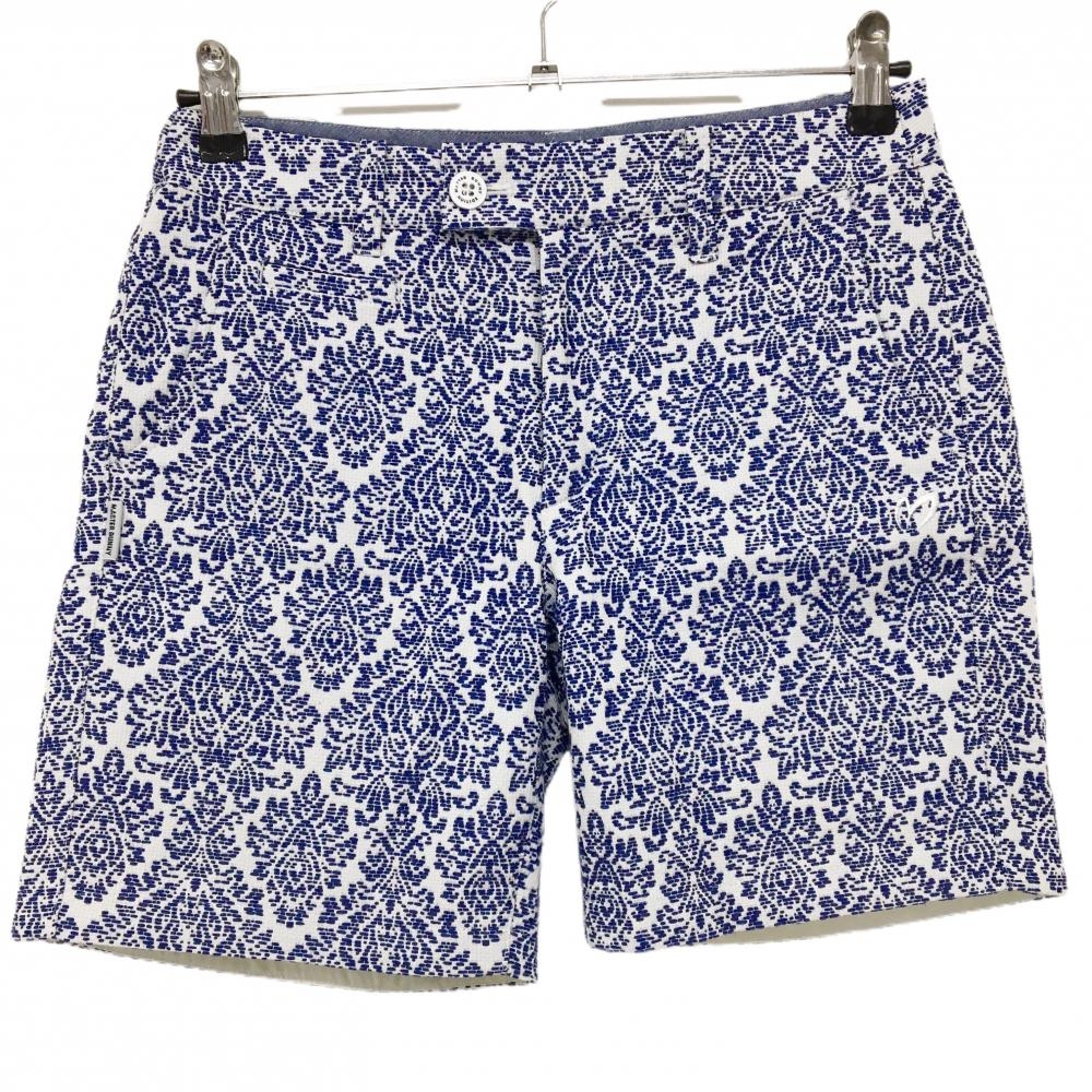 【美品】マスターバニー ショートパンツ 白×ブルー 総柄 レディース 1(M) ゴルフウェア MASTER BUNNY EDITION
