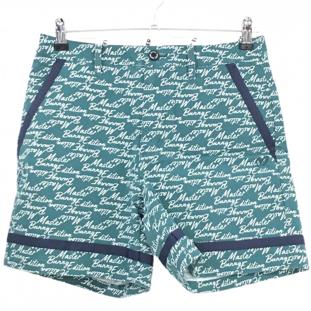 【美品】マスターバニー ショートパンツ グリーン×白 ロゴ総柄 ストレッチ レディース 1(M) ゴルフウェア MASTER BUNNY EDITION
