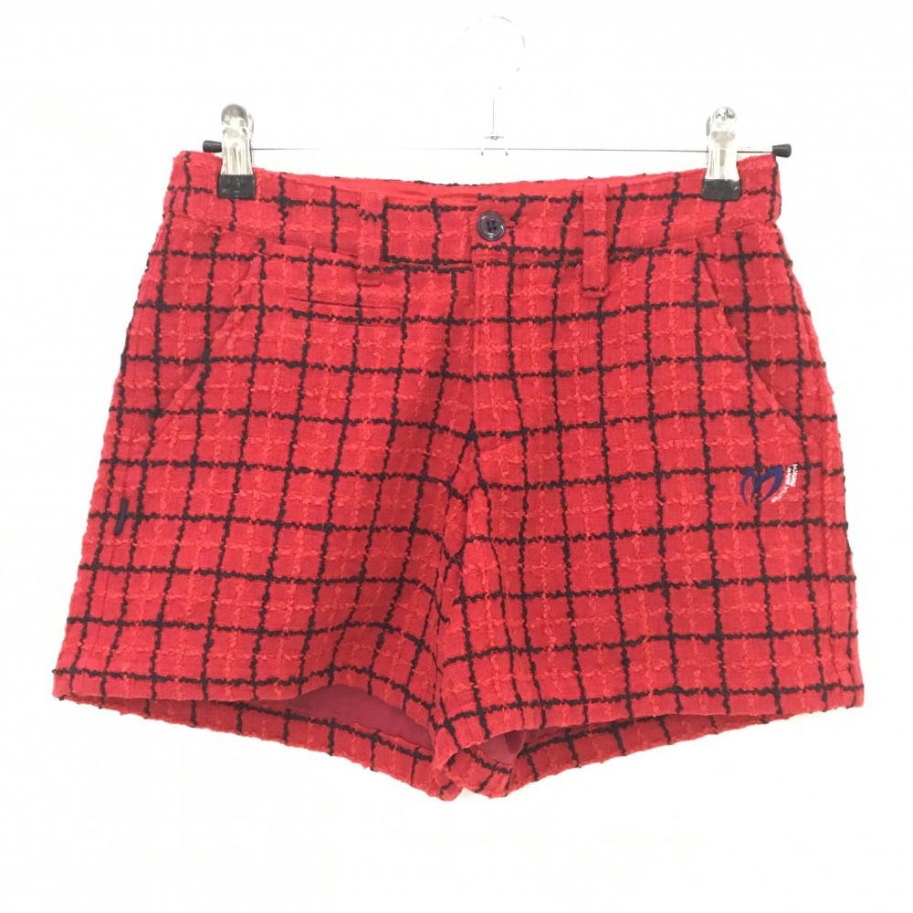 【美品】マスターバニー ショートパンツ レッド×黒 格子柄織生地 レディース 0(S) ゴルフウェア MASTER BUNNY EDITION