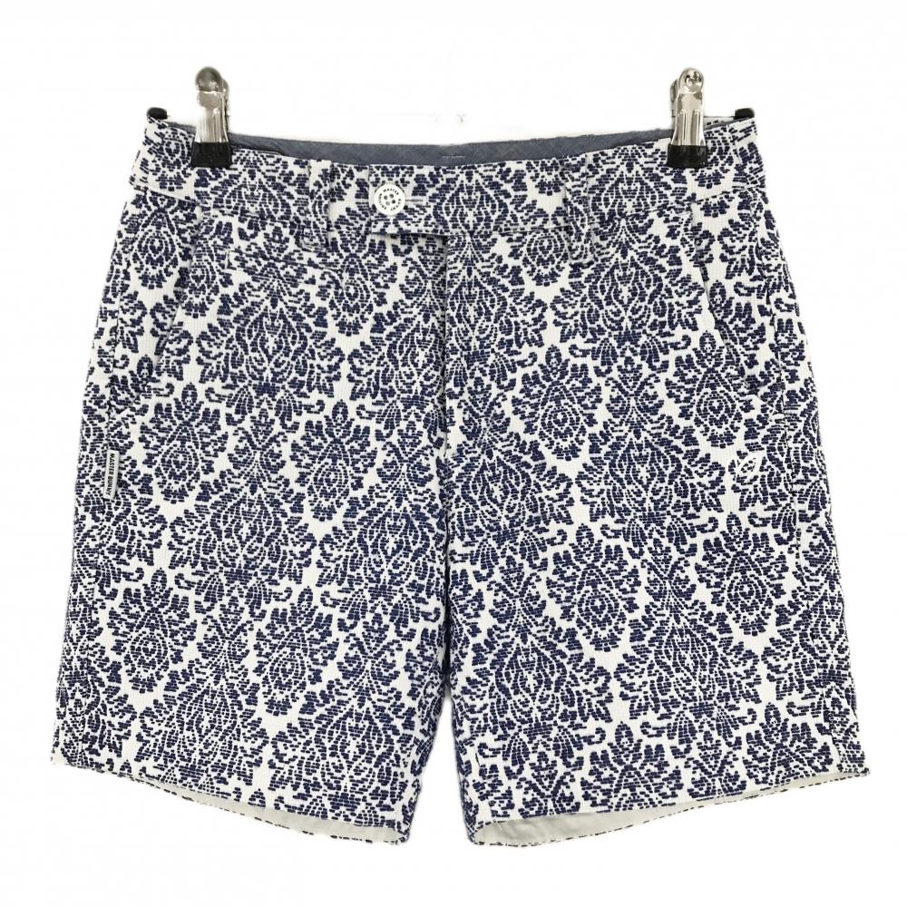 【超美品】マスターバニー ショートパンツ 白×ブルー 総柄 レディース 0(S) ゴルフウェア MASTER BUNNY EDITION