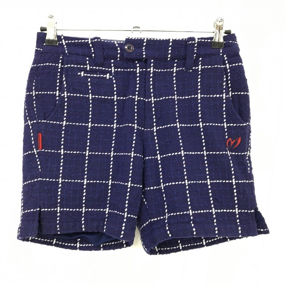 マスターバニー ショートパンツ ネイビー×白 格子チェック 裏地付 ウール混  レディース 0(S) ゴルフウェア MASTER BUNNY EDITION