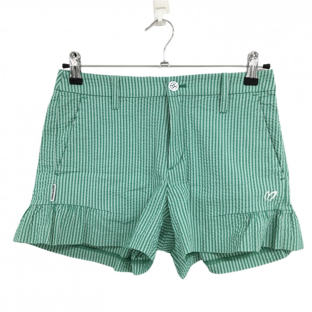 【美品】マスターバニー ショートパンツ グリーン×白 ストライプ サッカー生地 レディース 0(S) ゴルフウェア MASTER BUNNY EDITION