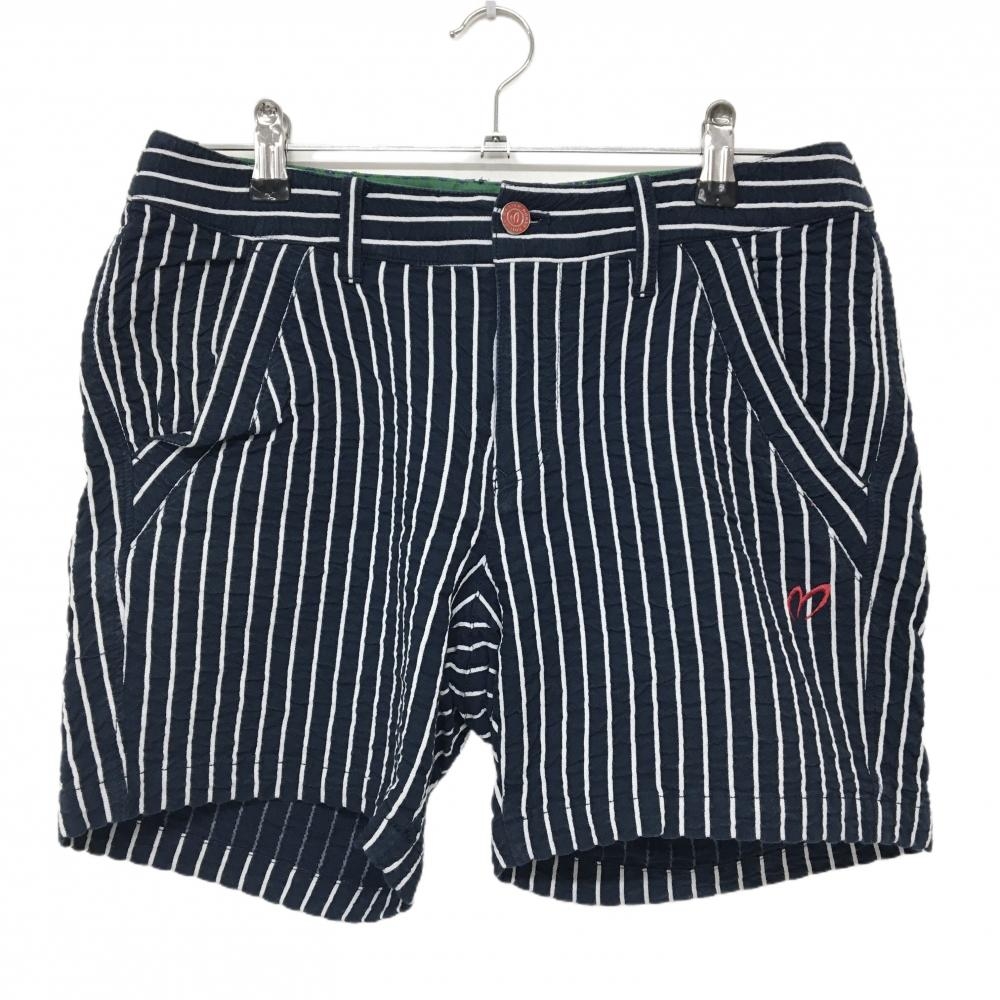 マスターバニー ショートパンツ　ネイビー×白 ストライプ ストレッチ レディース 2(L) ゴルフウェア MASTER BUNNY EDITION
