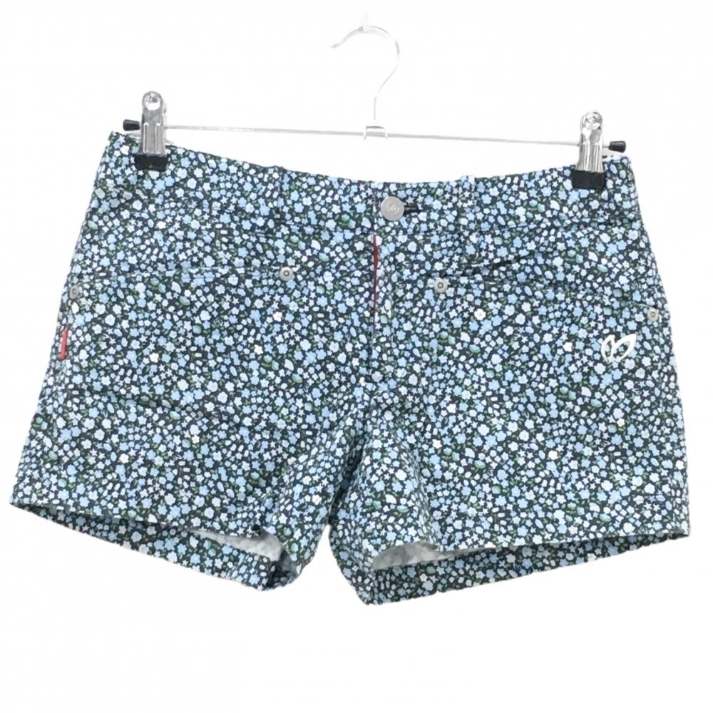 【美品】マスターバニー ショートパンツ ネイビー×ライトブルー系 小花柄  レディース 0(S) ゴルフウェア MASTER BUNNY EDITION