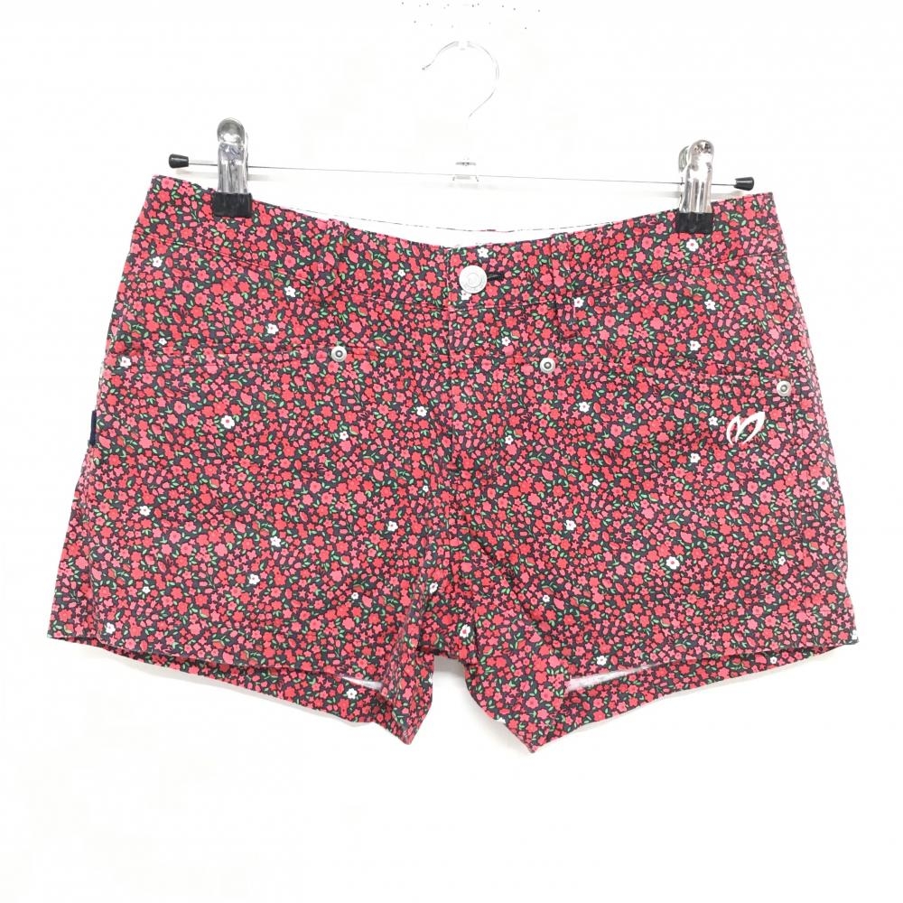【超美品】マスターバニー ショートパンツ レッド×黒 小花総柄 レディース 1(M) ゴルフウェア MASTER BUNNY EDITION