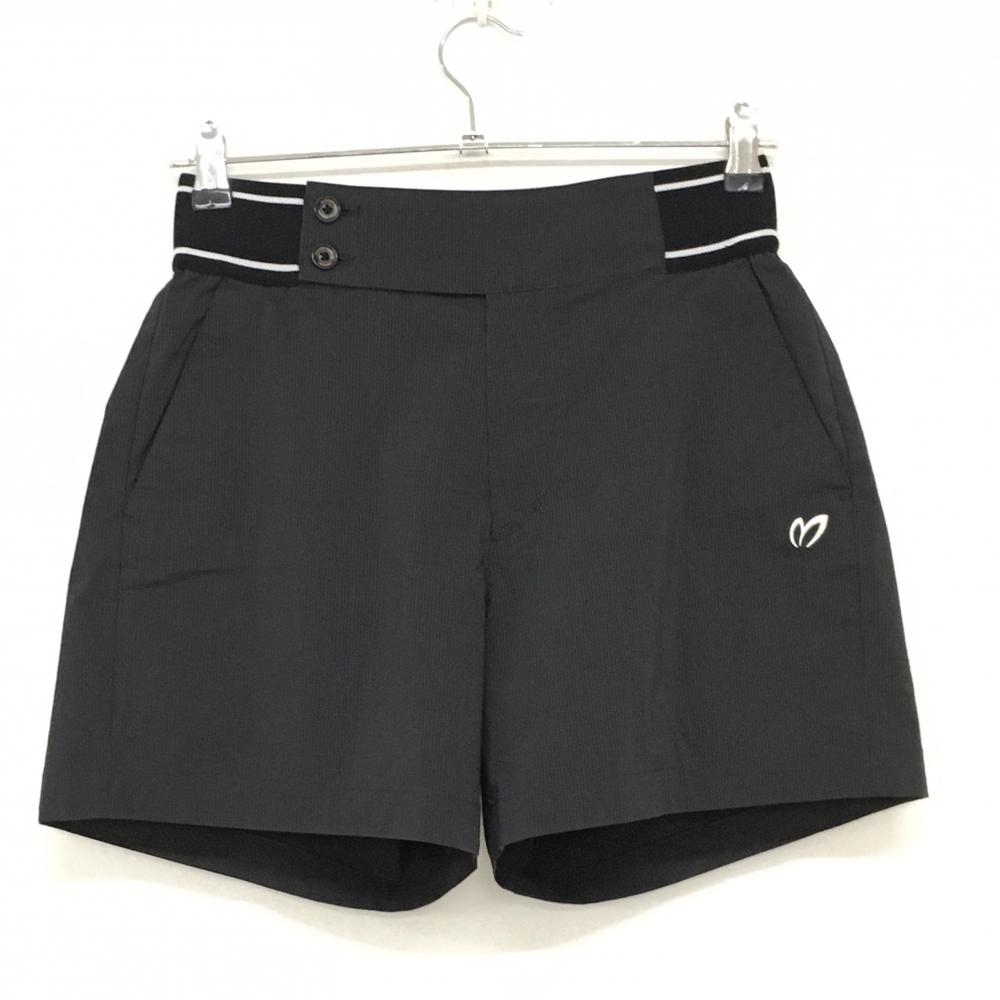 【超美品】マスターバニー ショートパンツ 黒 細ストライプ地模様 ウエストゴムロゴ レディース 1(M) ゴルフウェア MASTER BUNNY EDITION