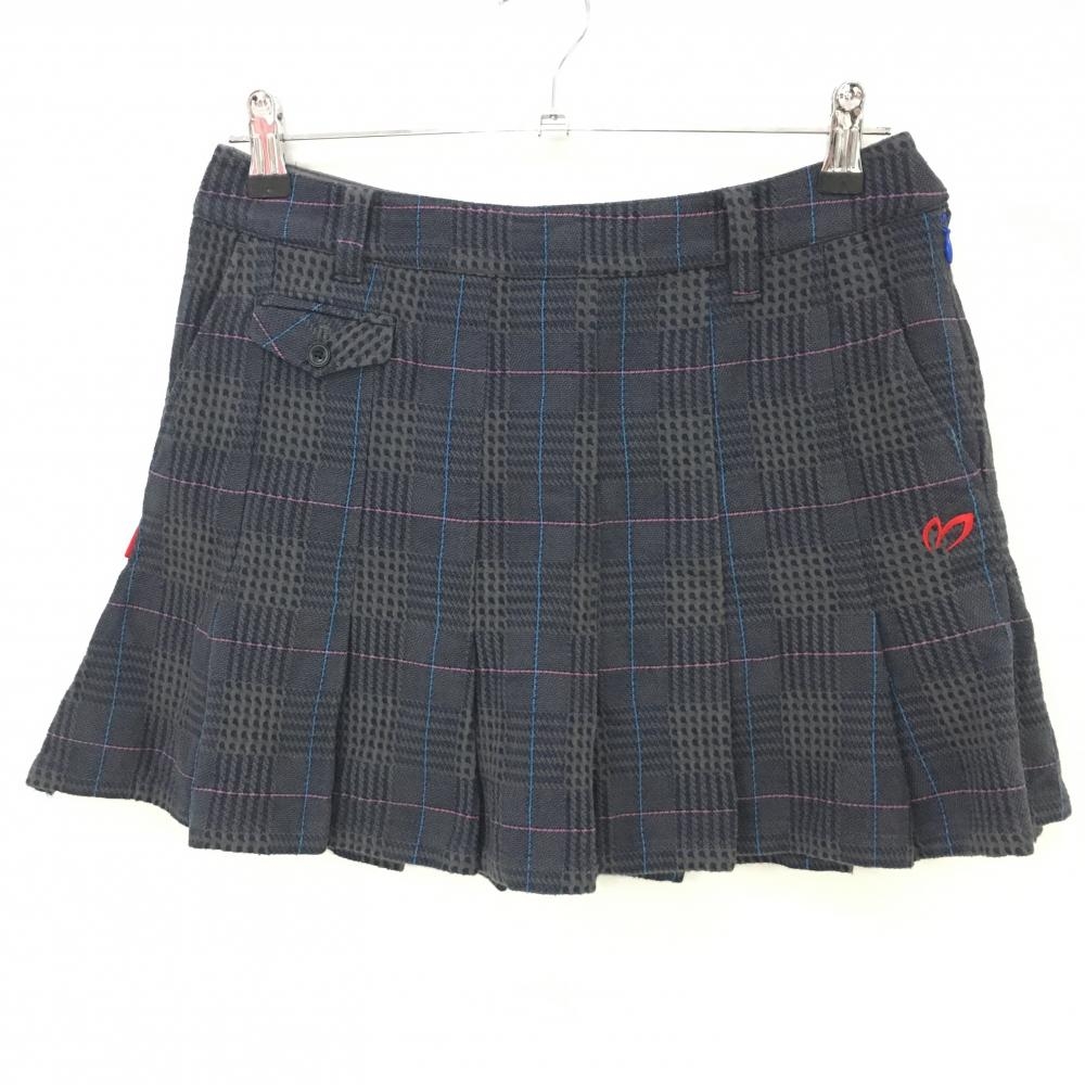 【美品】マスターバニー スカート グレー×ネイビー チェック 裾プリーツ レディース 1(M) ゴルフウェア MASTER BUNNY EDITION
