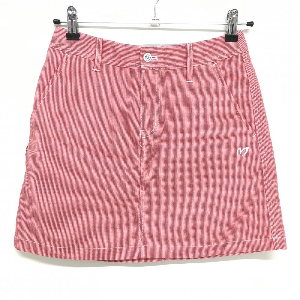 【超美品】マスターバニー スカート レッド×白 織生地 ロゴ刺しゅう レディース 0(S) ゴルフウェア MASTER BUNNY EDITION