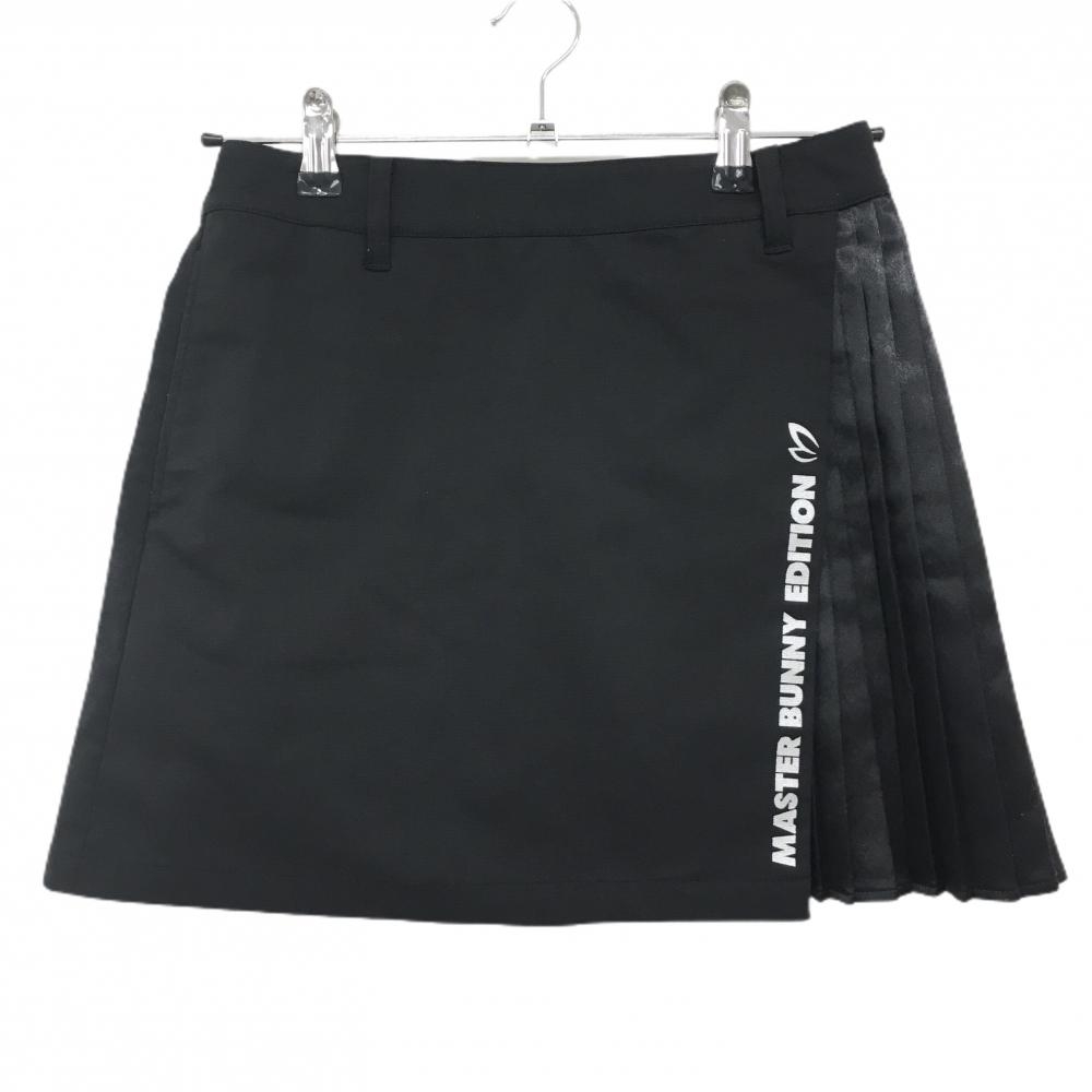 【美品】マスターバニー スカート 黒 ロゴシルバー 一部プリーツ レディース 00(XS) ゴルフウェア MASTER BUNNY EDITION