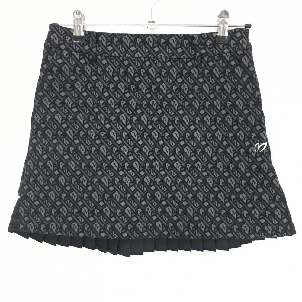 【超美品】マスターバニー スカート 黒×グレー 斜めロゴ総柄 ストレッチ レディース 0(S) ゴルフウェア MASTER BUNNY EDITION