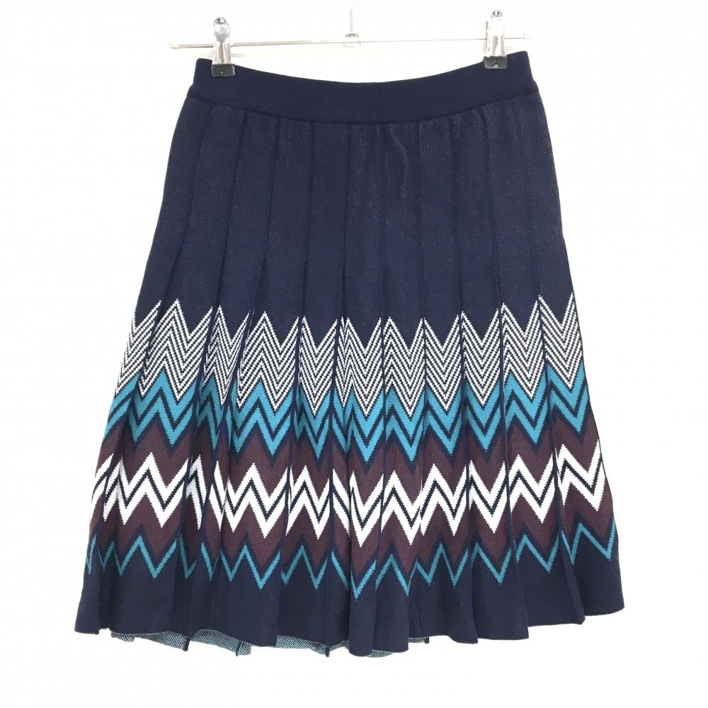 【超美品】マスターバニー ニットプリーツスカート ネイビー×白  レディース 0 ゴルフウェア MASTER BUNNY EDITION