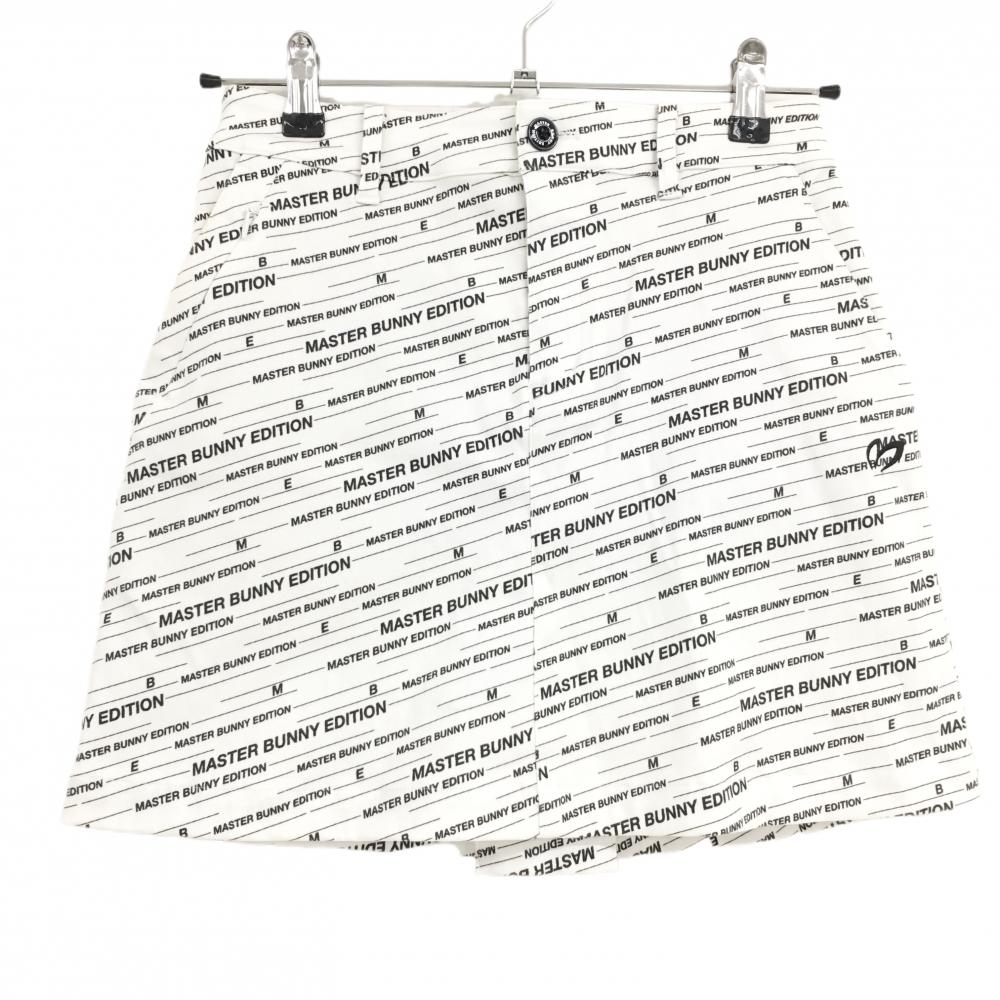 【美品】マスターバニー スカート 白×黒 斜めロゴ総柄 ストレッチ  レディース 0(S) ゴルフウェア MASTER BUNNY EDITION
