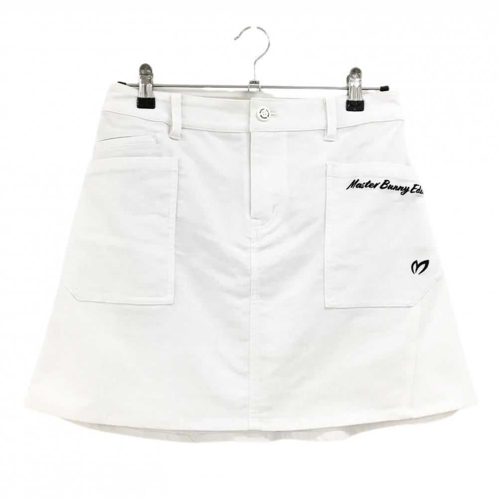 【美品】マスターバニー スカート 白×黒 ベルト部一部ゴム ベルト部内側汚れ小 レディース 2(L) ゴルフウェア MASTER BUNNY EDITION