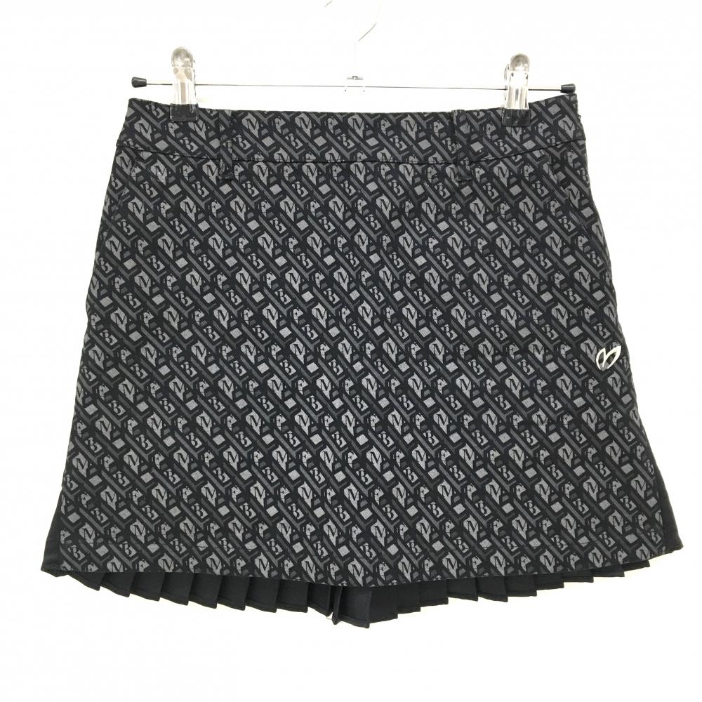 【超美品】マスターバニー スカート 黒×グレー 総柄 裾プリーツ ストレッチ レディース 0(S) ゴルフウェア MASTER BUNNY EDITION