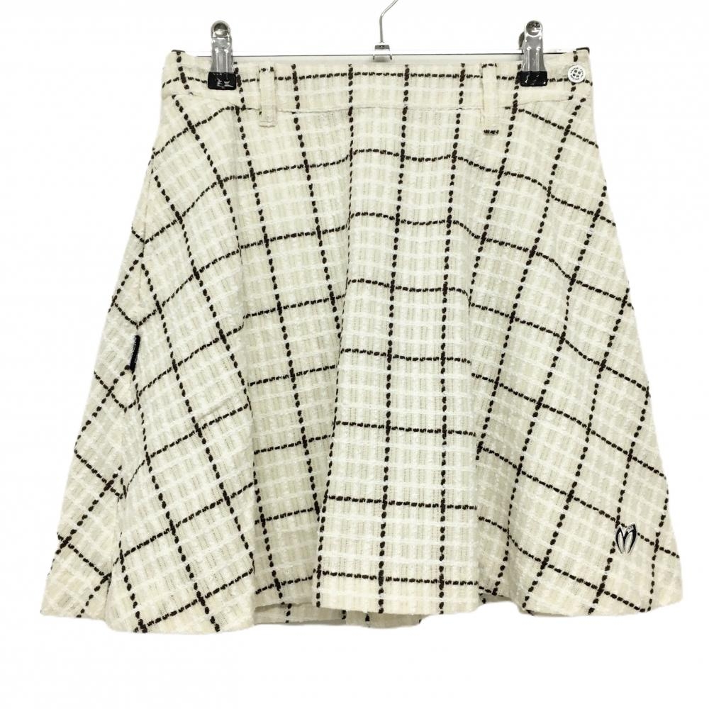 【新品】マスターバニー スカート ライトベージュ×ブラウン チェック ウール混 レディース 0(S) ゴルフウェア MASTER BUNNY EDITION