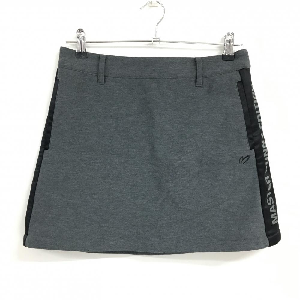 【美品】マスターバニー スカート グレー×黒 サイドロゴプリント 裏起毛 後ジップ レディース 1(M) ゴルフウェア MASTER BUNNY EDITION