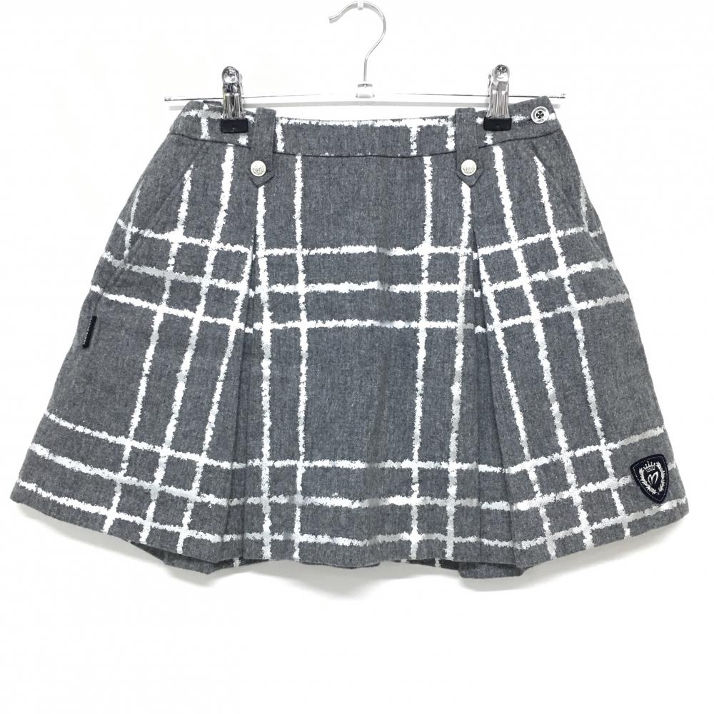 【超美品】マスターバニー スカート 杢グレー×シルバー チェック 裏地付 ウール混 レディース 0(S) ゴルフウェア MASTER BUNNY EDITION