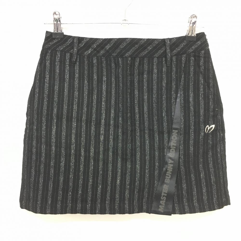 【超美品】マスターバニー スカート 黒×シルバー ストライプ  羊毛混  レディース 0(S) ゴルフウェア MASTER BUNNY EDITION