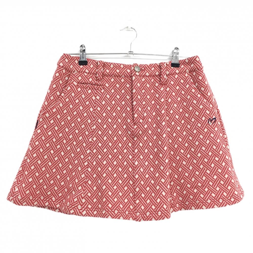 【超美品】マスターバニー スカート レッド×ベージュ ウール混 裏地付 レディース 2(L) ゴルフウェア MASTER BUNNY EDITION