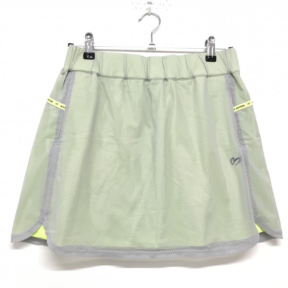 【超美品】マスターバニー スカート グレー×ライトグリーン メッシュ 裏地 レディース 2(L) ゴルフウェア MASTER BUNNY EDITION