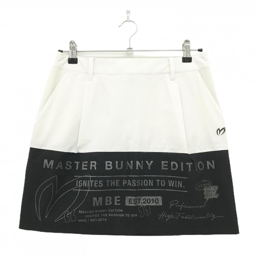 【超美品】マスターバニー スカート 白×黒 裾ラメプリント ナイロン混 レディース 2(L) ゴルフウェア 2024年モデル MASTER BUNNY EDITION