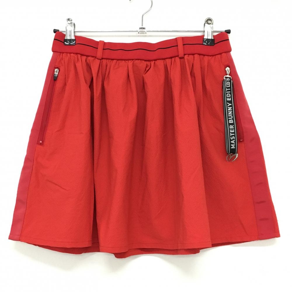 【超美品】マスターバニー スカート レッド×黒 ストラップ着脱可 ウエストゴム  レディース 1(M) ゴルフウェア MASTER BUNNY EDITION
