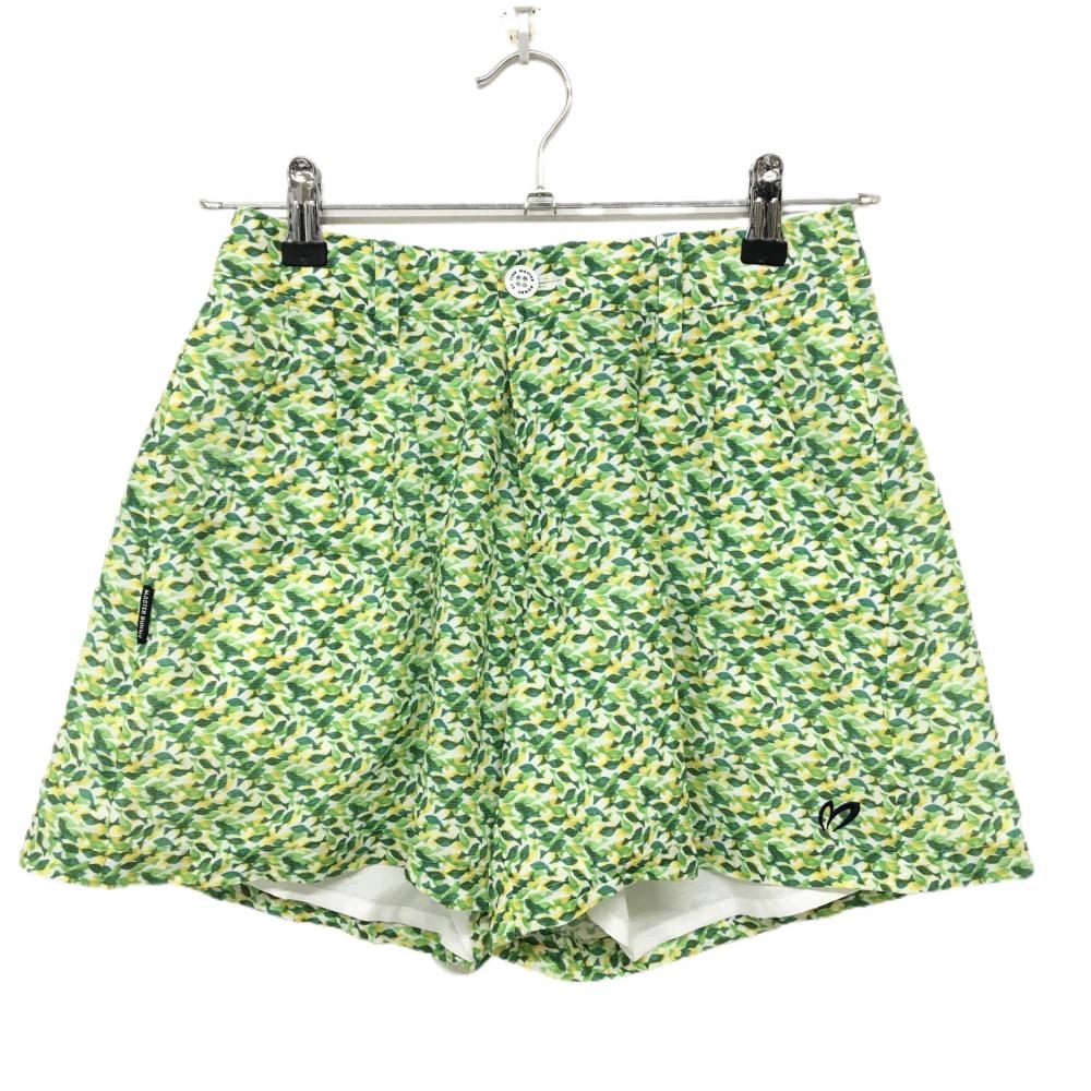 【美品】マスターバニー キュロットスカート 白×グリーン×イエロー 総柄 裏地付き レディース 00(XS) ゴルフウェア MASTER BUNNY EDITION