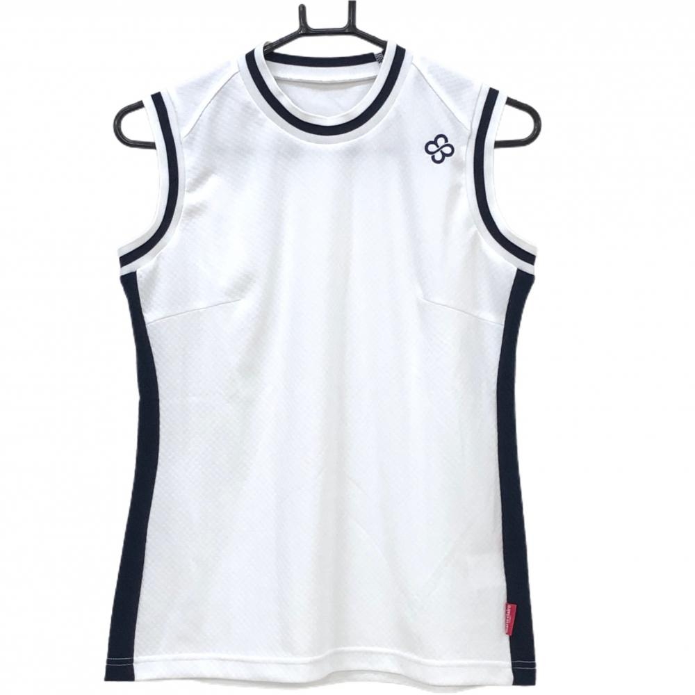 【超美品】マリクレールスポール ベスト 白×ネイビー 織生地 胸元ロゴ レディース L ゴルフウェア marie claire