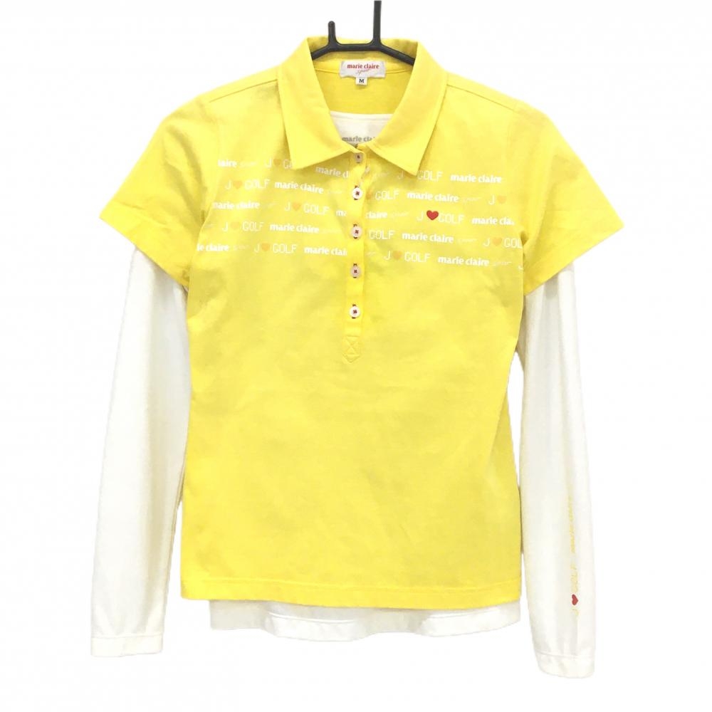 【新品】マリクレールスポール 半袖ポロシャツ イエロー×白 長袖インナーシャツ付 吸汗速乾 レディース M ゴルフウェア marie claire