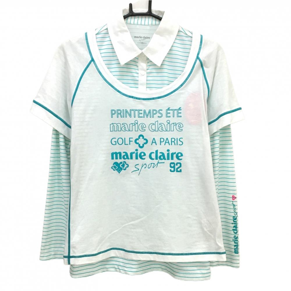 【新品】マリクレールスポール 2点セット(長袖ポロシャツ×Tシャツ) 白××グリーン レディース L ゴルフウェア marie claire