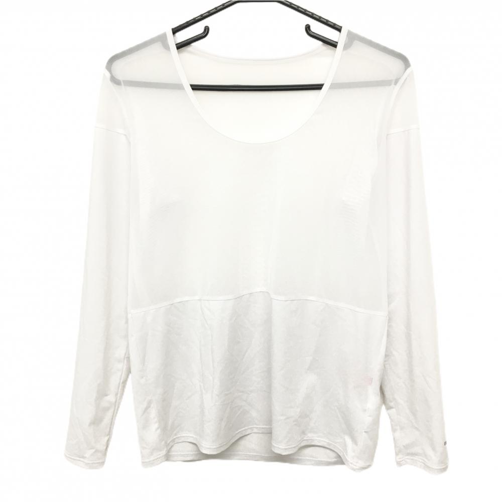 【超美品】マリクレール 切替インナーシャツ 白 一部メッシュ地 ロゴプリント レディース LL ゴルフウェア marie claire