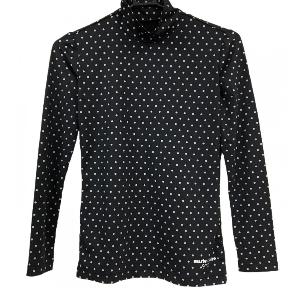 【美品】マリクレールスポール ハイネックインナーシャツ 黒×グレー ドット ストレッチ レディース M ゴルフウェア marie claire