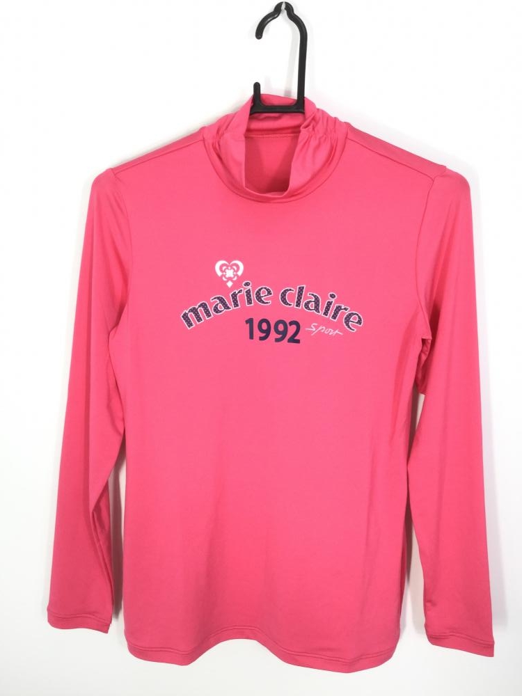 【美品】marie claire マリクレールスポーツ 長袖ハイネックシャツ ピンク ネックギャザー インナーシャツ  レディース M ゴルフウェア C