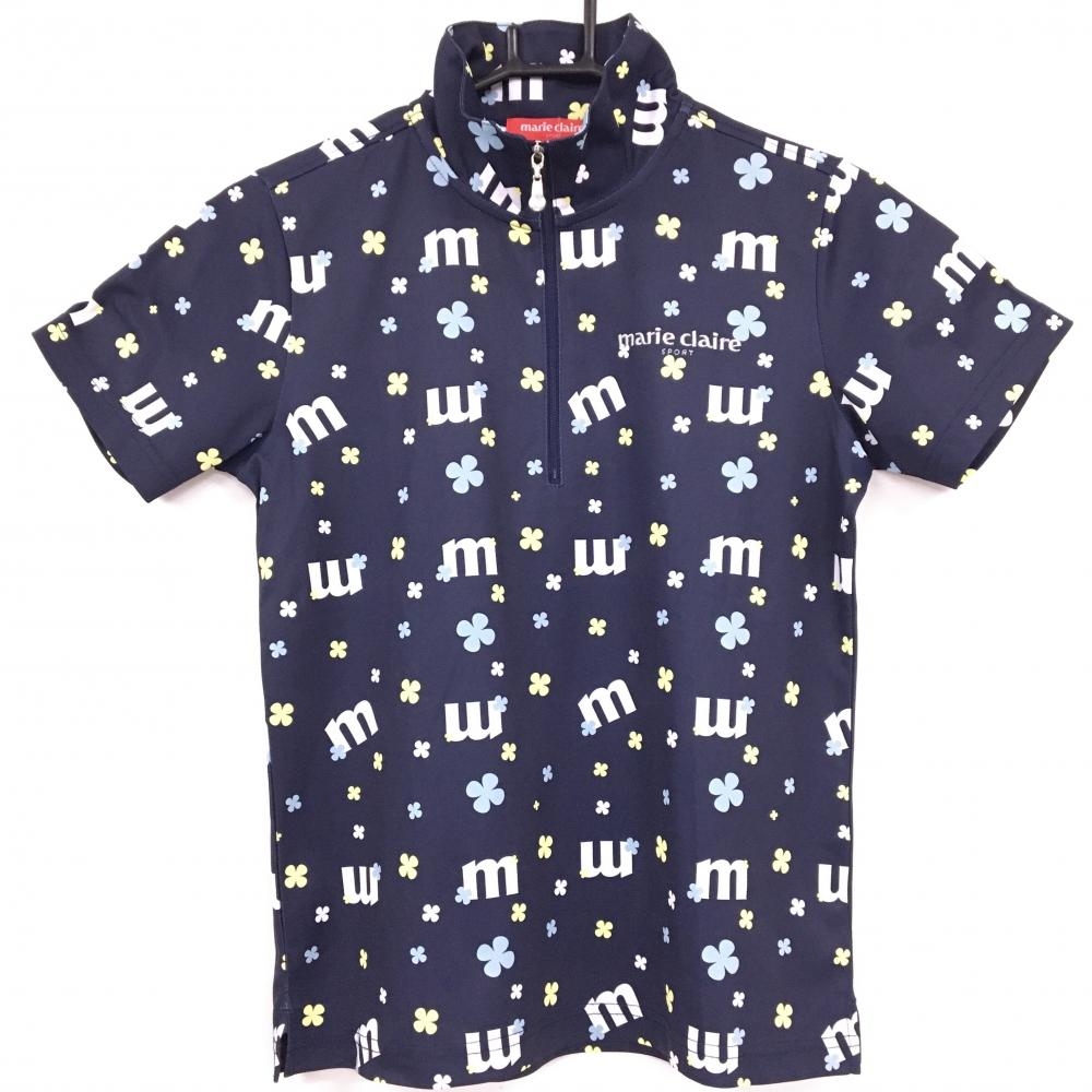 【美品】マリクレールスポール 半袖ハイネックシャツ ネイビー×白  レディース M ゴルフウェア marie claire