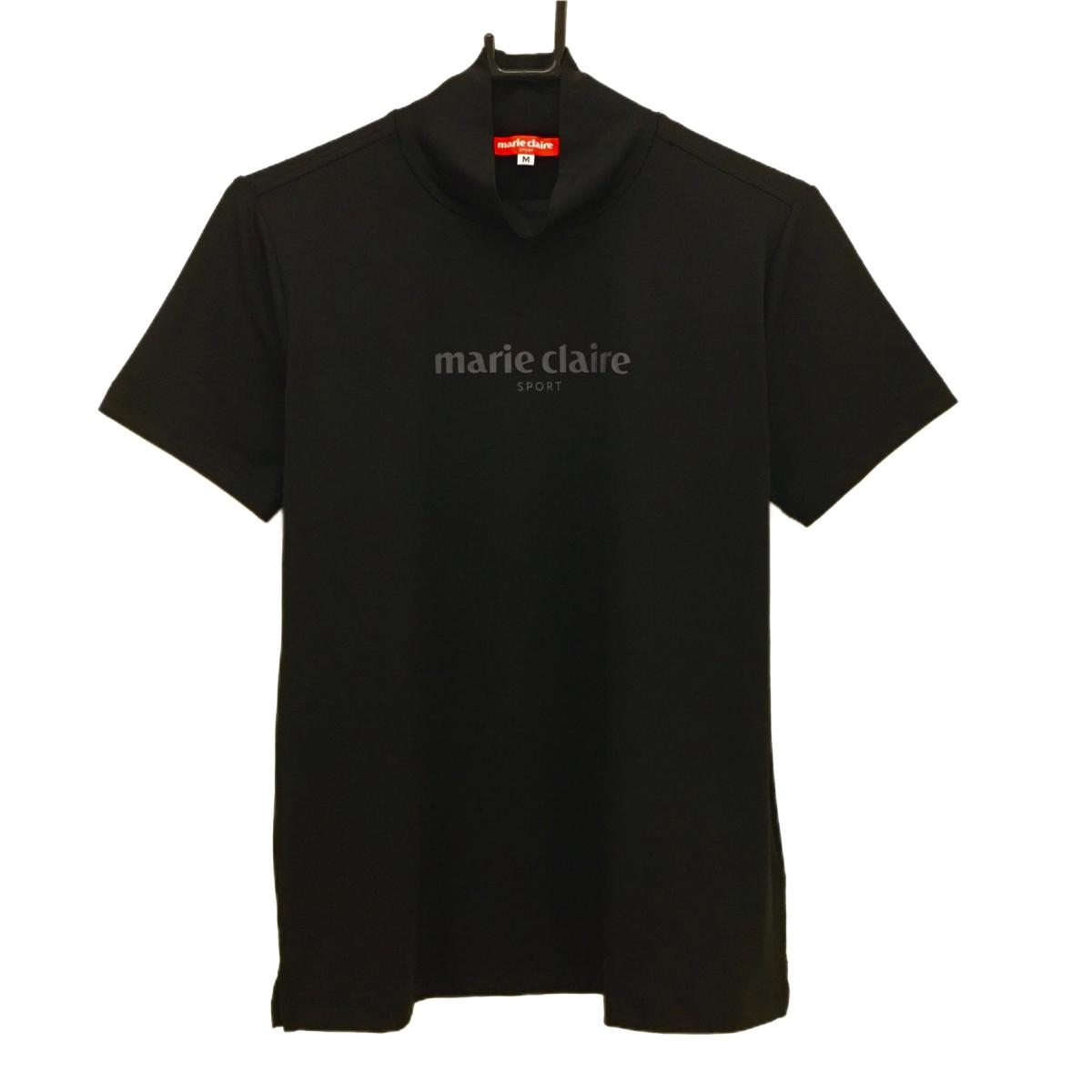 【超美品】マリクレールスポール 半袖ハイネックシャツ 黒×グレー  レディース M ゴルフウェア marie claire
