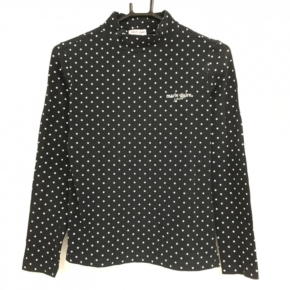 マリクレールスポール 長袖ハイネックシャツ 黒×白 星柄 スター レディース M ゴルフウェア marie claire