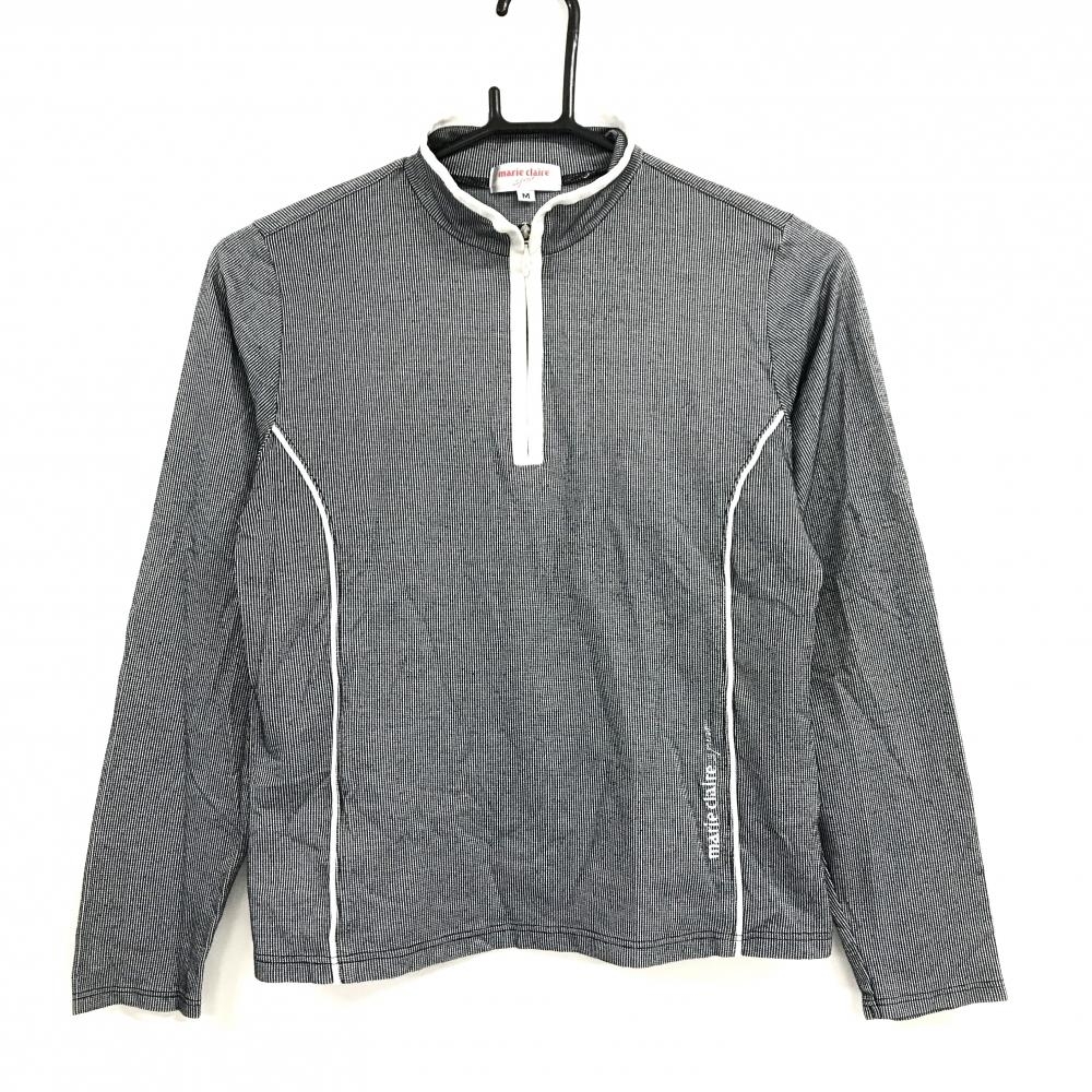 【美品】マリクレール 長袖ハイネックシャツ 黒×白 ハーフジップ  レディース M ゴルフウェア marie claire